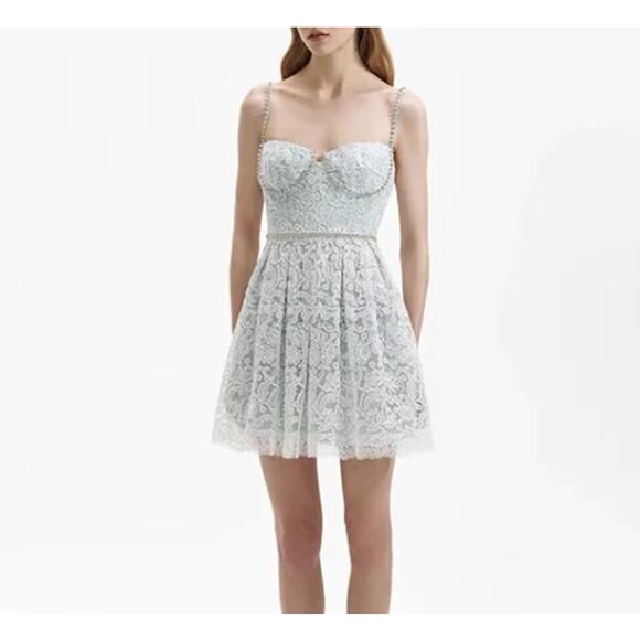 Self-Portrait Green Cord Lace Mini Dress US 8 - Picture 2 of 10